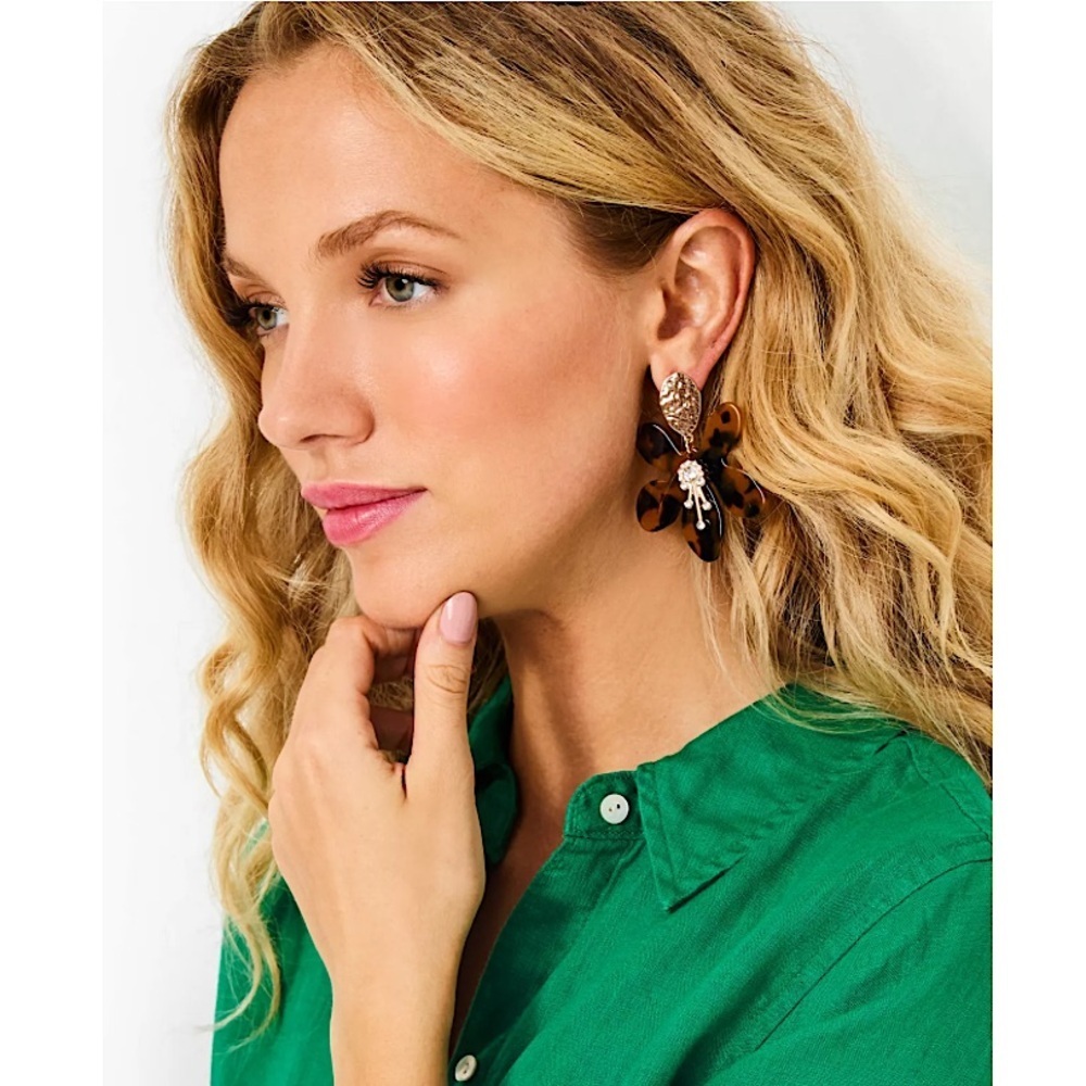 Lilly Pulitzer In A Flutter Brown Tortoise Earrings New